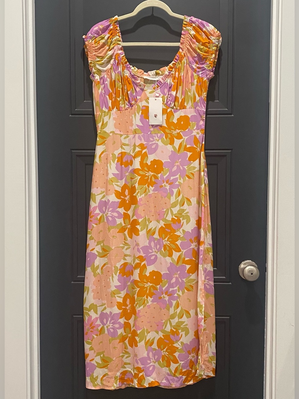 NEW Lush Floral Midi Dress in Pink, Orange & Green